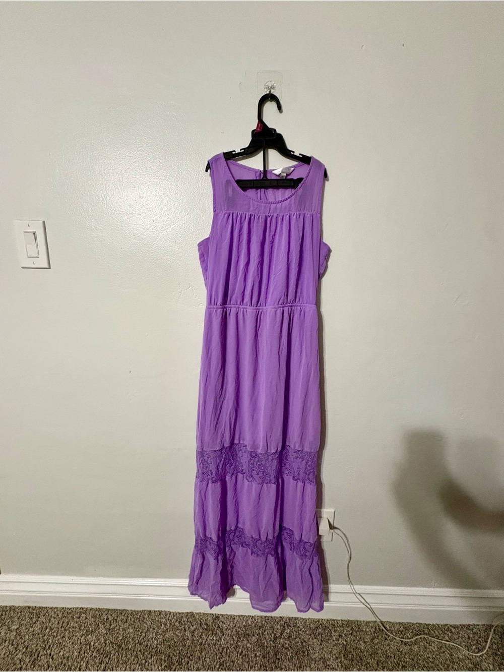 Charming Charlie Lavender Sleeveless Maxi Dress with Lace Tiers